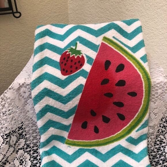 Watermelon/Strawberry Striped Kitchen Towel - Picture 2 of 3